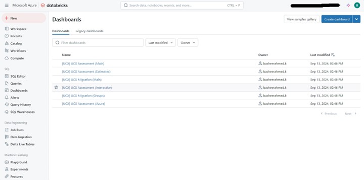 dashboard - Databricks Unity Catalog,UCX Installation and Configuration,Data Governance in Databricks