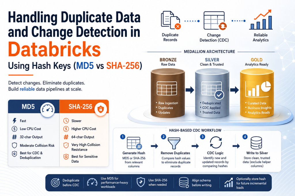 Handling Duplicate Data and Change Detection in Databricks Using Hash Keys (MD5 vs SHA-256)